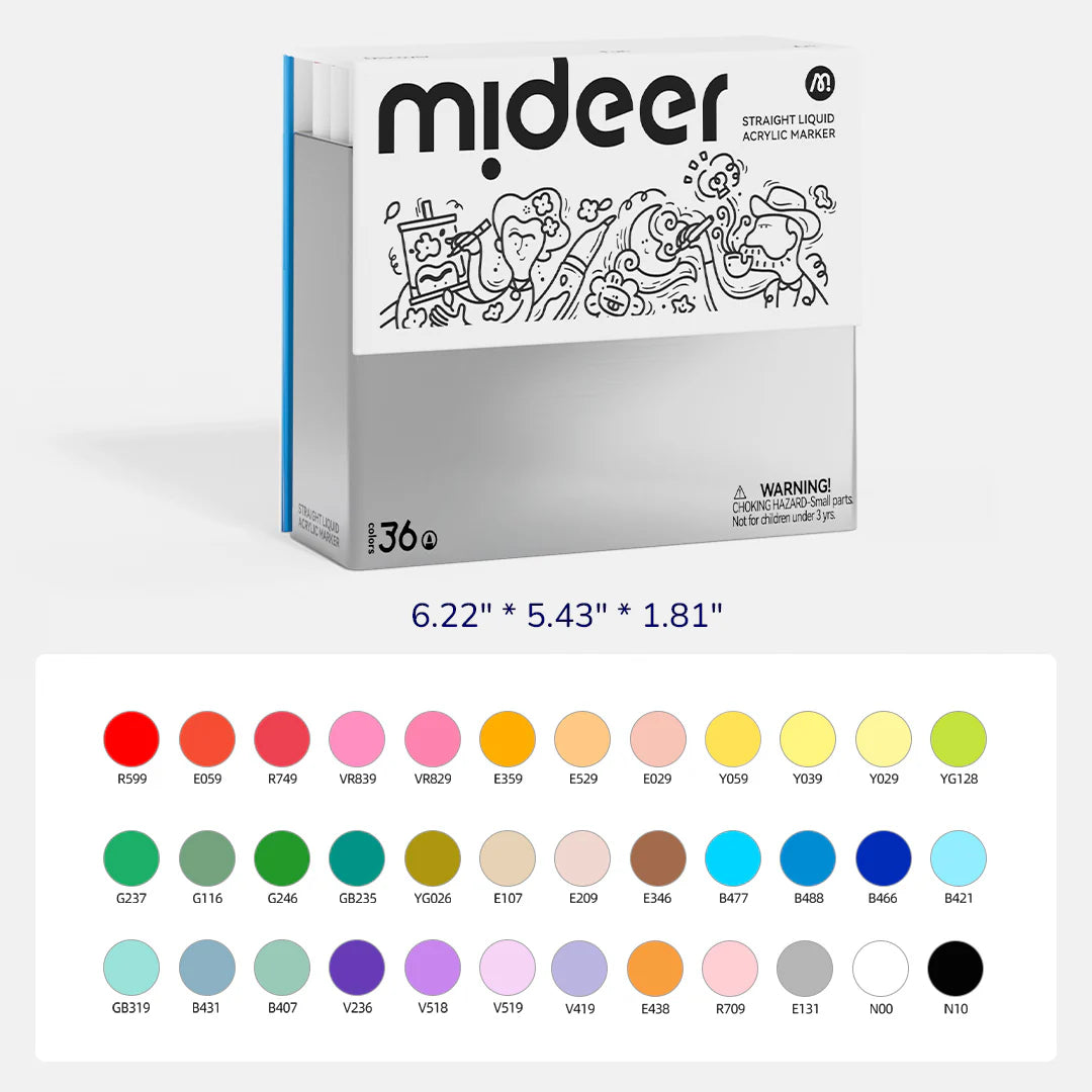 Akriliniai markeriai su skysto rašalo užpildu minkštu antgaliu - 36 spalvos