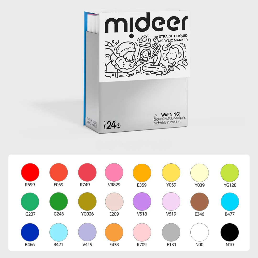 Akriliniai markeriai su skysto rašalo užpildu minkštu antgaliu - 24 spalvos
