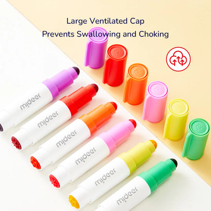 Double-sided washable marker - round tip and stamp - 6 colors