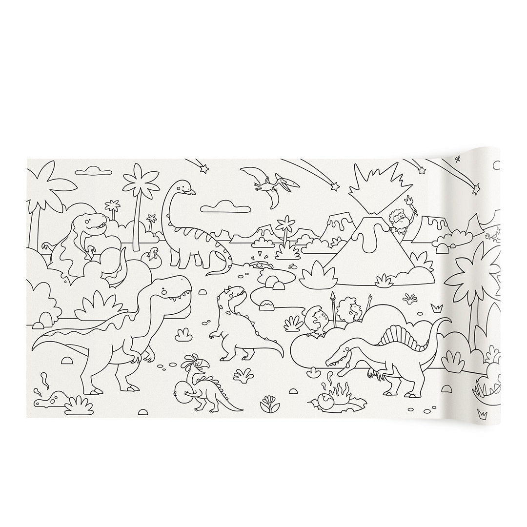 Rinkinys „Dinozaurų dailininkas“: lipnus spalvinimo rulonas + 12 nuplaunamų markerių