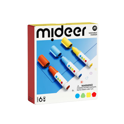 Double-sided washable marker - round tip and stamp - 6 colors