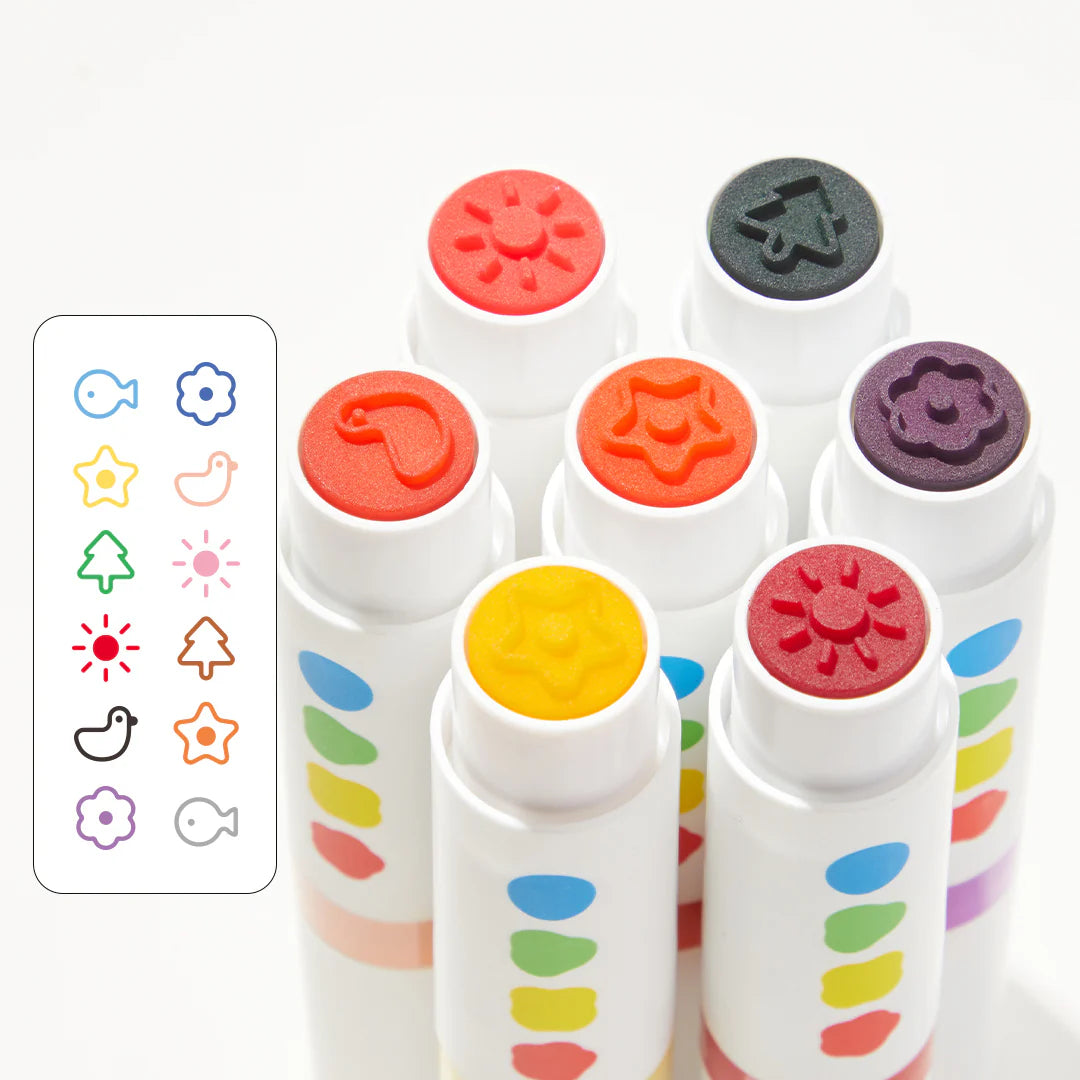 Double-sided washable marker - round tip and stamp - 6 colors