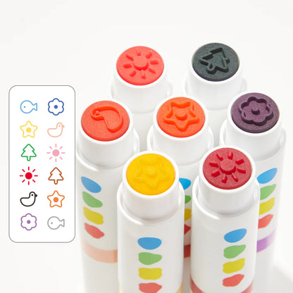 Double-sided washable marker - round tip and stamp - 6 colors