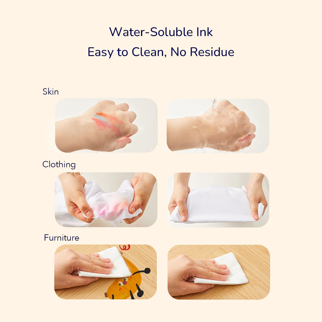 Double-sided washable marker - round tip and stamp - 6 colors