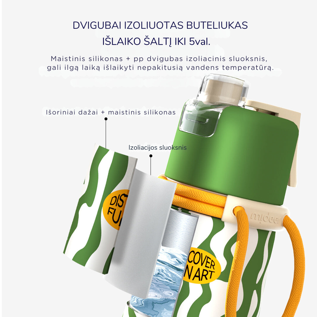 Vėsinanti 2in1 gertuvė su purškikliu, 500ml  - Water Green