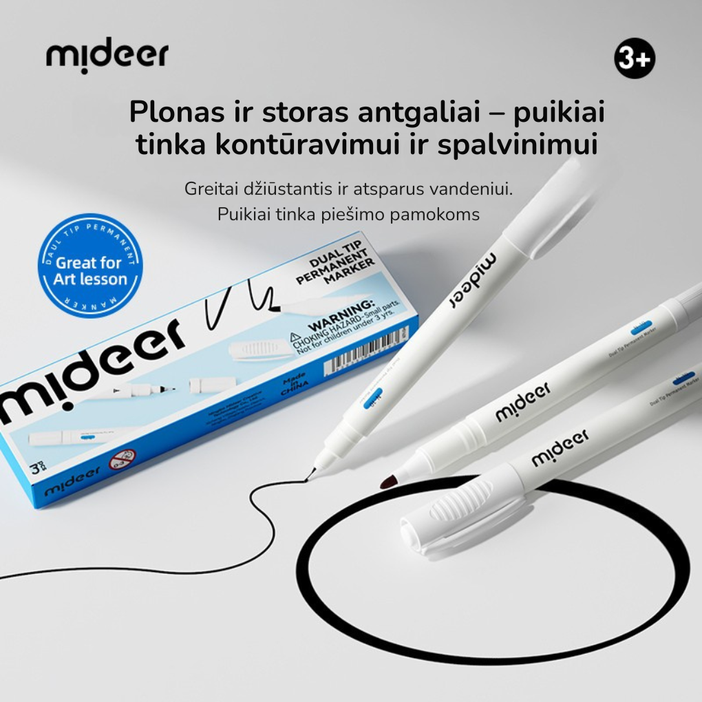 Aliejinis dviejų galų permanentinis žymeklis - 3vnt.